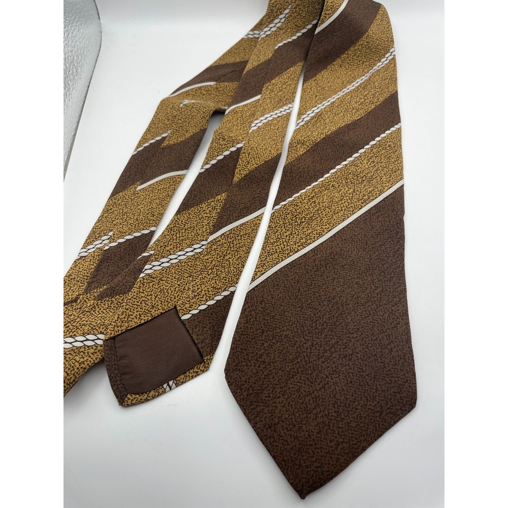 Angelo Stanganini Florence Italy Silk Tie Brown Mustard Diagonal Stripe Vintage